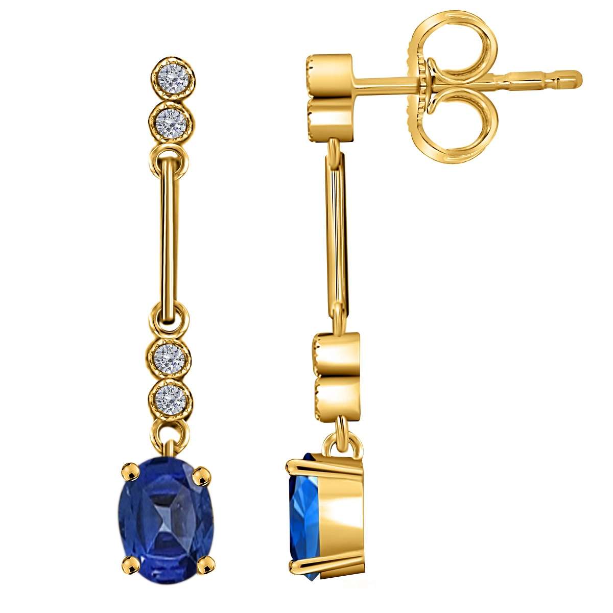 2.60 Carat Oval Sapphire & White Diamond Dangle Gemstone Earrings For Women In 10K White Gold / Yellow Gold