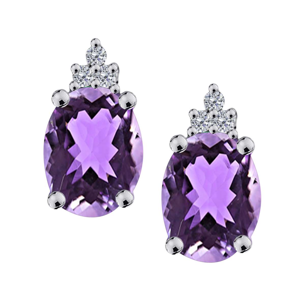 Maulijewels 2.50 Carat Oval Shape Amethyst And Natural Diamond Stud Earrings For Women in 10K Rose White & Yellow Gold