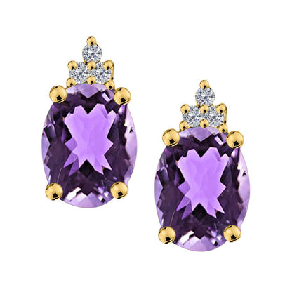 Maulijewels 2.50 Carat Oval Shape Amethyst And Natural Diamond Stud Earrings For Women in 10K Rose White & Yellow Gold