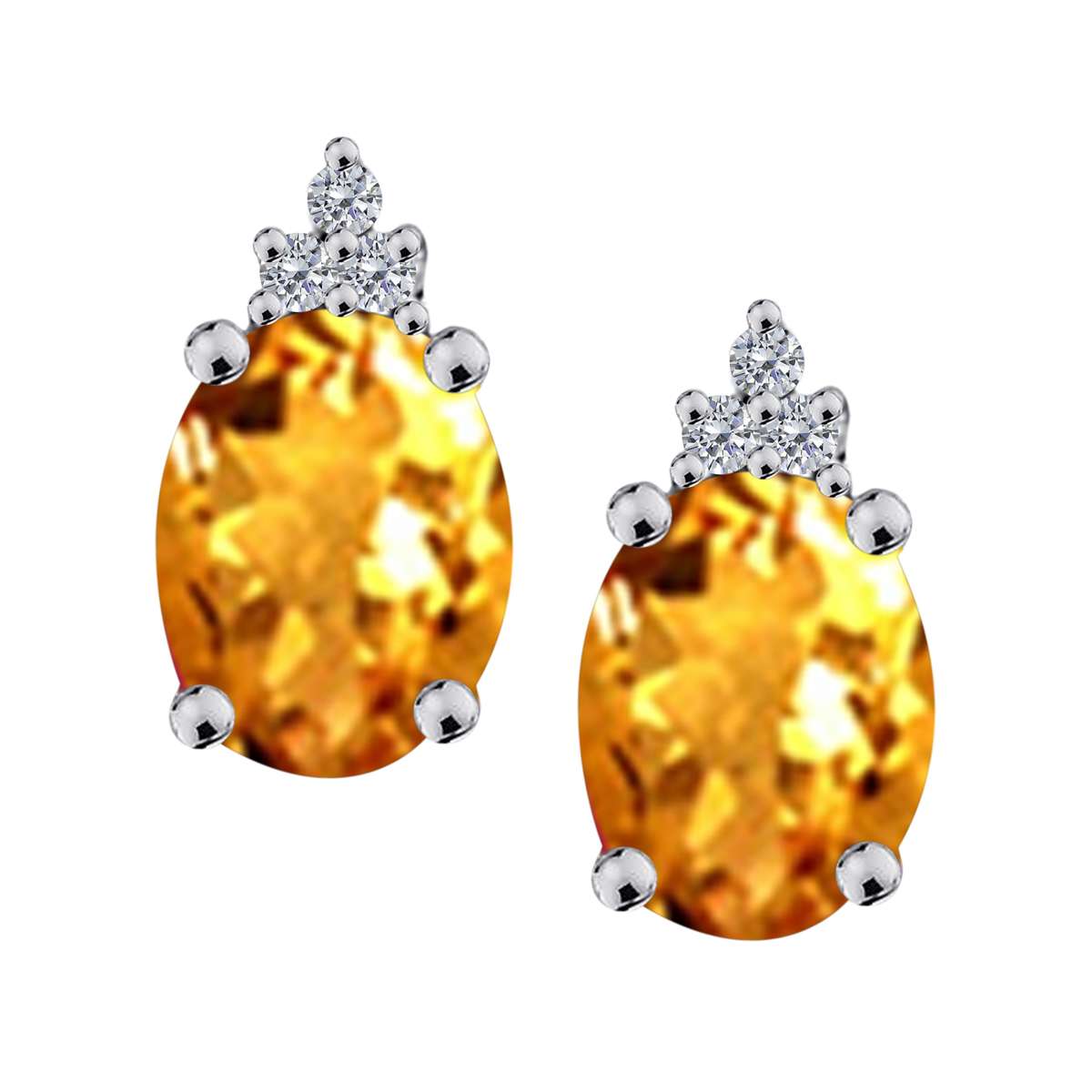 MAULIJEWELS 2.50 Carat Oval Shape Citrine And Natural Diamond Stud Earrings For Women In 10K White Rose & Yellow Gold