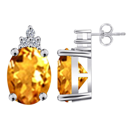 MAULIJEWELS 2.50 Carat Oval Shape Citrine And Natural Diamond Stud Earrings For Women In 10K White Rose & Yellow Gold