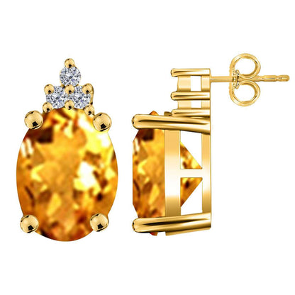 MAULIJEWELS 2.50 Carat Oval Shape Citrine And Natural Diamond Stud Earrings For Women In 10K White Rose & Yellow Gold