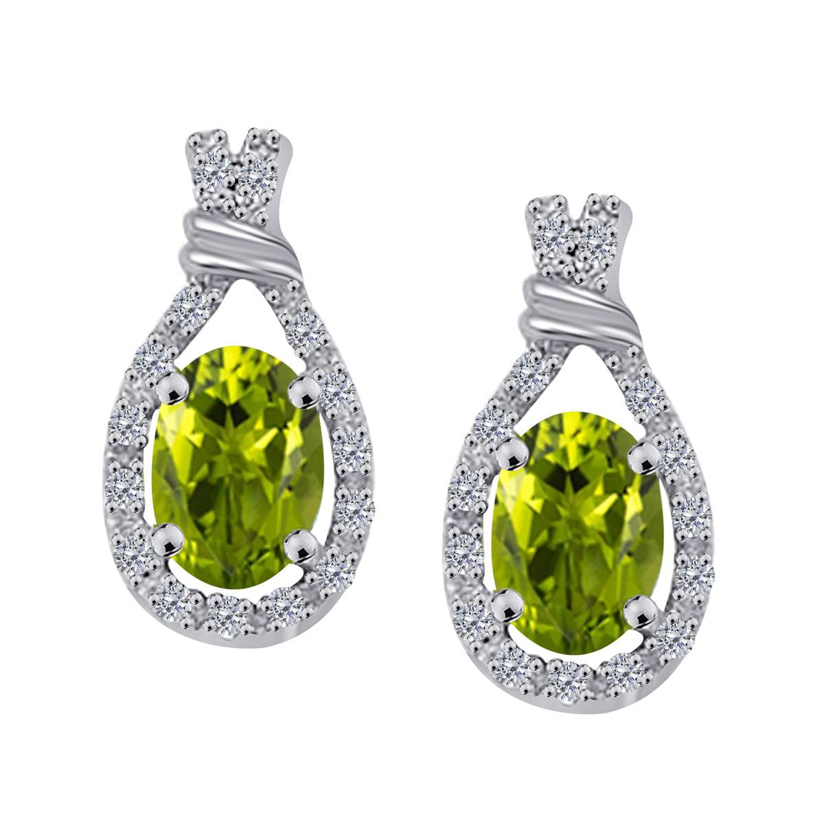 1.60 Carat Oval Shape Peridot And White Diamond Stud Earrings For Women In 10K Rose White & Yellow Gold With Secure Backs