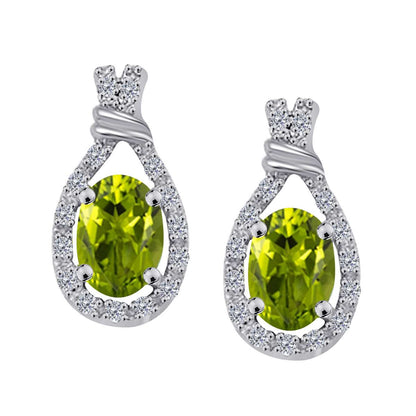 1.60 Carat Oval Shape Peridot And White Diamond Stud Earrings For Women In 10K Rose White & Yellow Gold With Secure Backs