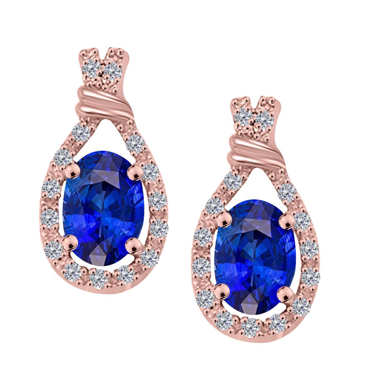 1.60 Carat Oval Shape Tanzanite And White Diamond Stud Earrings For Women In 10K Rose White & Yellow Gold With Secure Backs