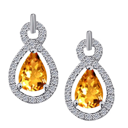 10K Rose White & Yellow Gold 2.75 Carat Pear Shape Citrine and Natural Diamond Gemstone Stud Earrings for Women With Secure Push Back