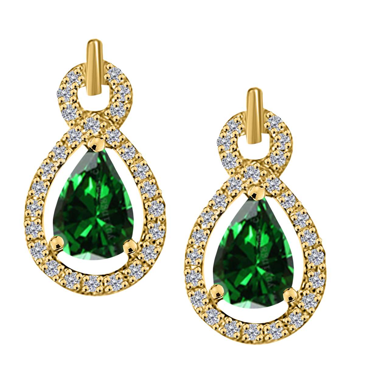 2.75 Carat Pear Shape Emerald And Natural Diamond Gemstone Stud Earrings For Women In 10K Rose White & Yellow Gold