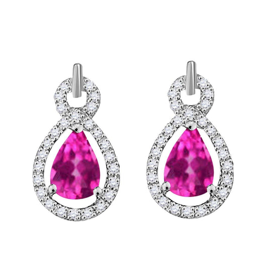 2.75 Carat Pear Shape Pink-topaz and Natural Diamond Gemstone Stud Earrings For Women In 10K Rose White & Yellow Gold With Secure Backs