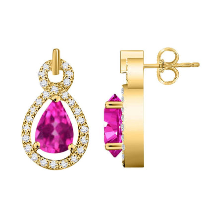 2.75 Carat Pear Shape Pink-topaz and Natural Diamond Gemstone Stud Earrings For Women In 10K Rose White & Yellow Gold With Secure Backs