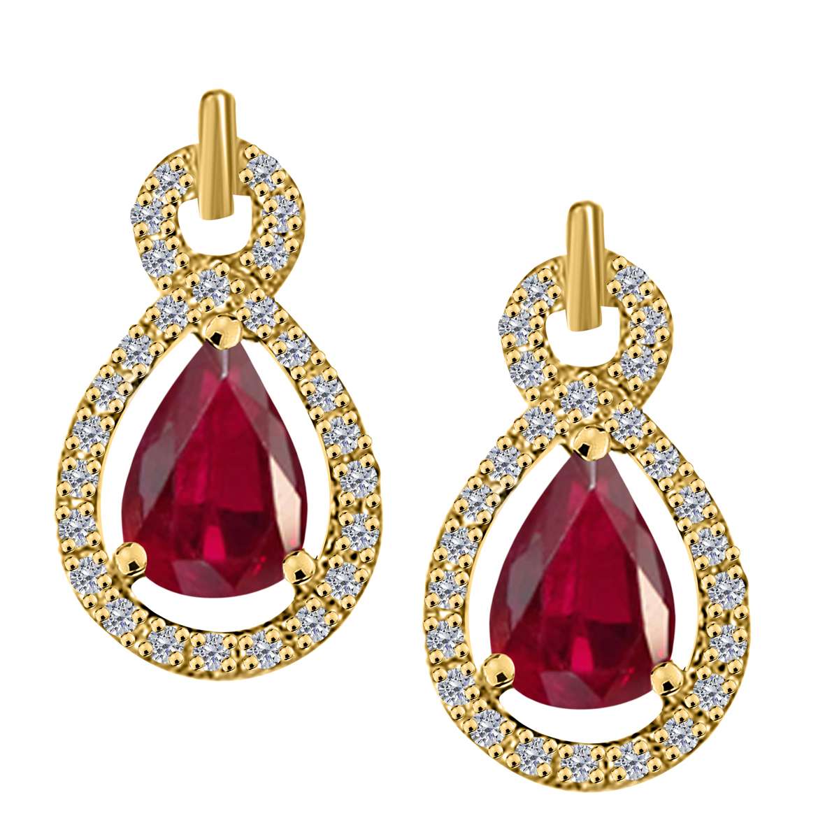 10K Rose White & Yellow Gold 2.75 Carat Pear Shape Ruby and Natural Diamond Gemstone Stud Earrings For Women With Secure Backs