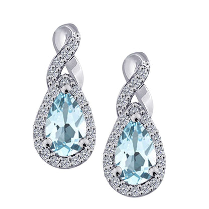 2.10 Carat Pear Shape Aquamarine And Natural Diamond Gemstone Earrings For Women In 10K White & Yellow Gold