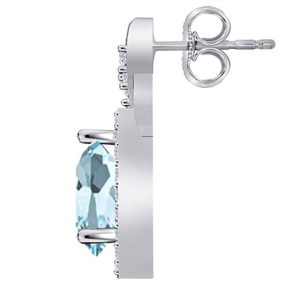 2.10 Carat Pear Shape Aquamarine And Natural Diamond Gemstone Earrings For Women In 10K White & Yellow Gold