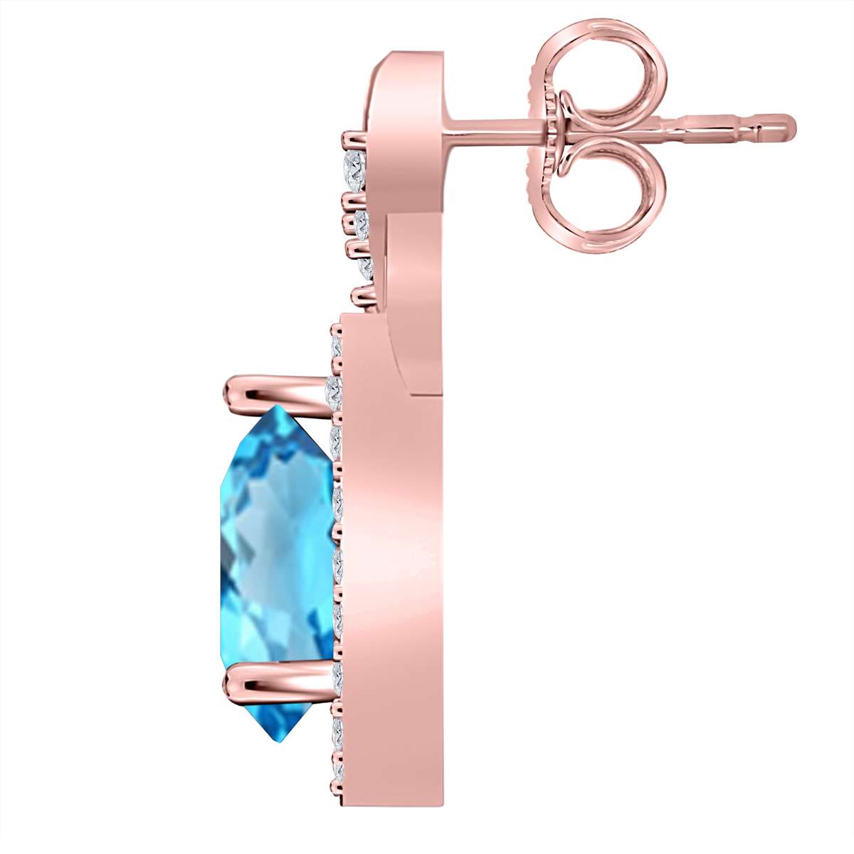 2.10 Carat Pear Shape Blue-topaz And Natural Diamond Gemstone Stud Earrings For Women In 10K Rose White & Yellow Gold