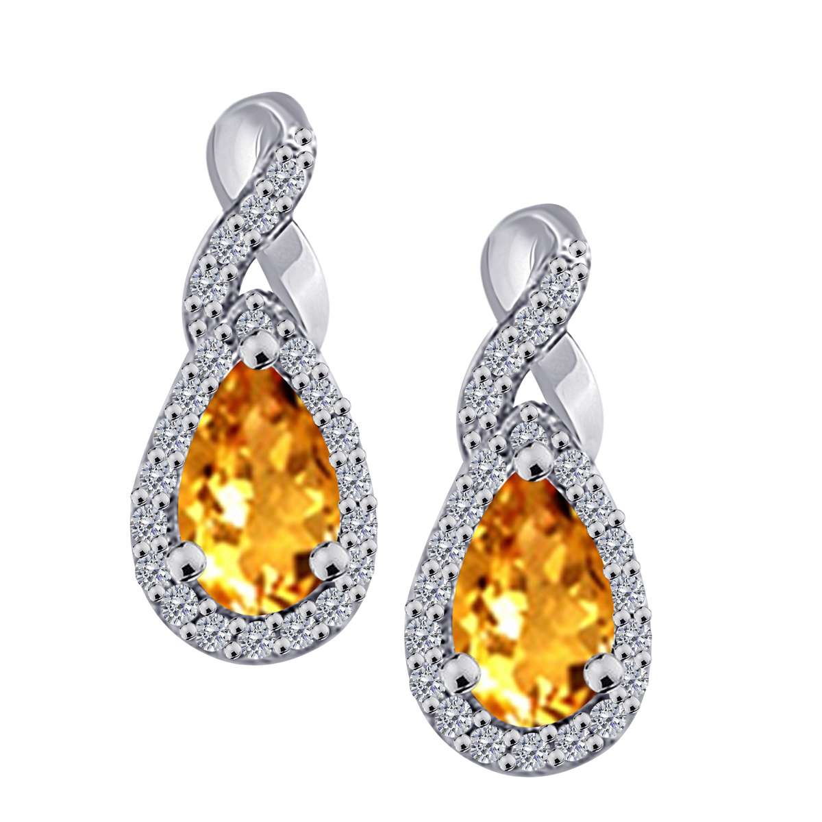 2.10 Carat Natural Diamond And Pear Shape Citrine Gemstone Stud Earrings For Women In 10K Rose White & Yellow Gold