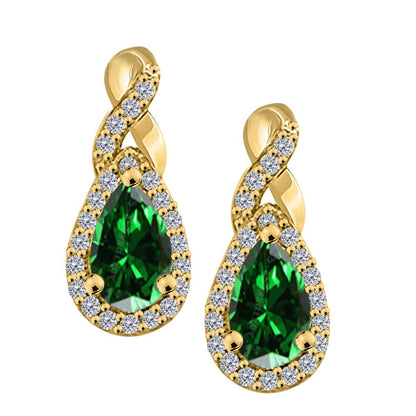 2.10 Carat Pear Shape Emerald Natural Diamond Gemstone Stud Earrings For Women In 10K White Rose & Yellow Gold