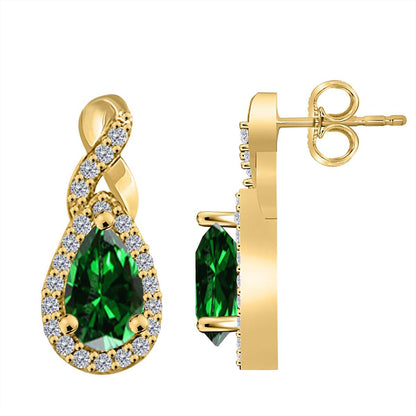 2.10 Carat Pear Shape Emerald Natural Diamond Gemstone Stud Earrings For Women In 10K White Rose & Yellow Gold