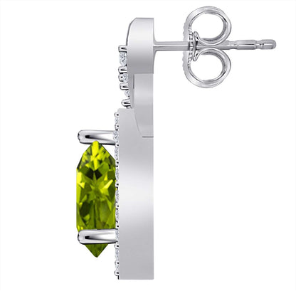 2.10 Carat Pear Shape Peridot And Natural Diamond Gemstone Earrings For Women In 10K White & Yellow Gold