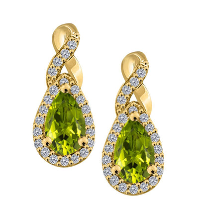 2.10 Carat Pear Shape Peridot And Natural Diamond Gemstone Earrings For Women In 10K White & Yellow Gold