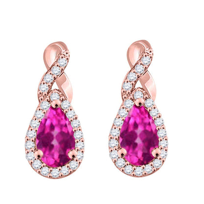 2.10 Carat Natural Diamond And Pear Shape Pink-topaz Gemstone Stud Earrings For Women In 10K Rose White & Yellow Gold