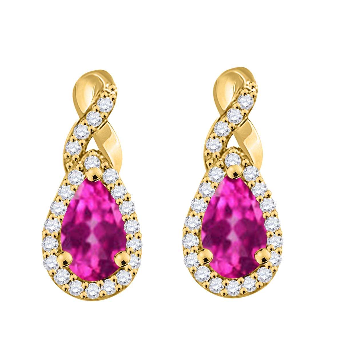 2.10 Carat Natural Diamond And Pear Shape Pink-topaz Gemstone Stud Earrings For Women In 10K Rose White & Yellow Gold Mauli Jewels