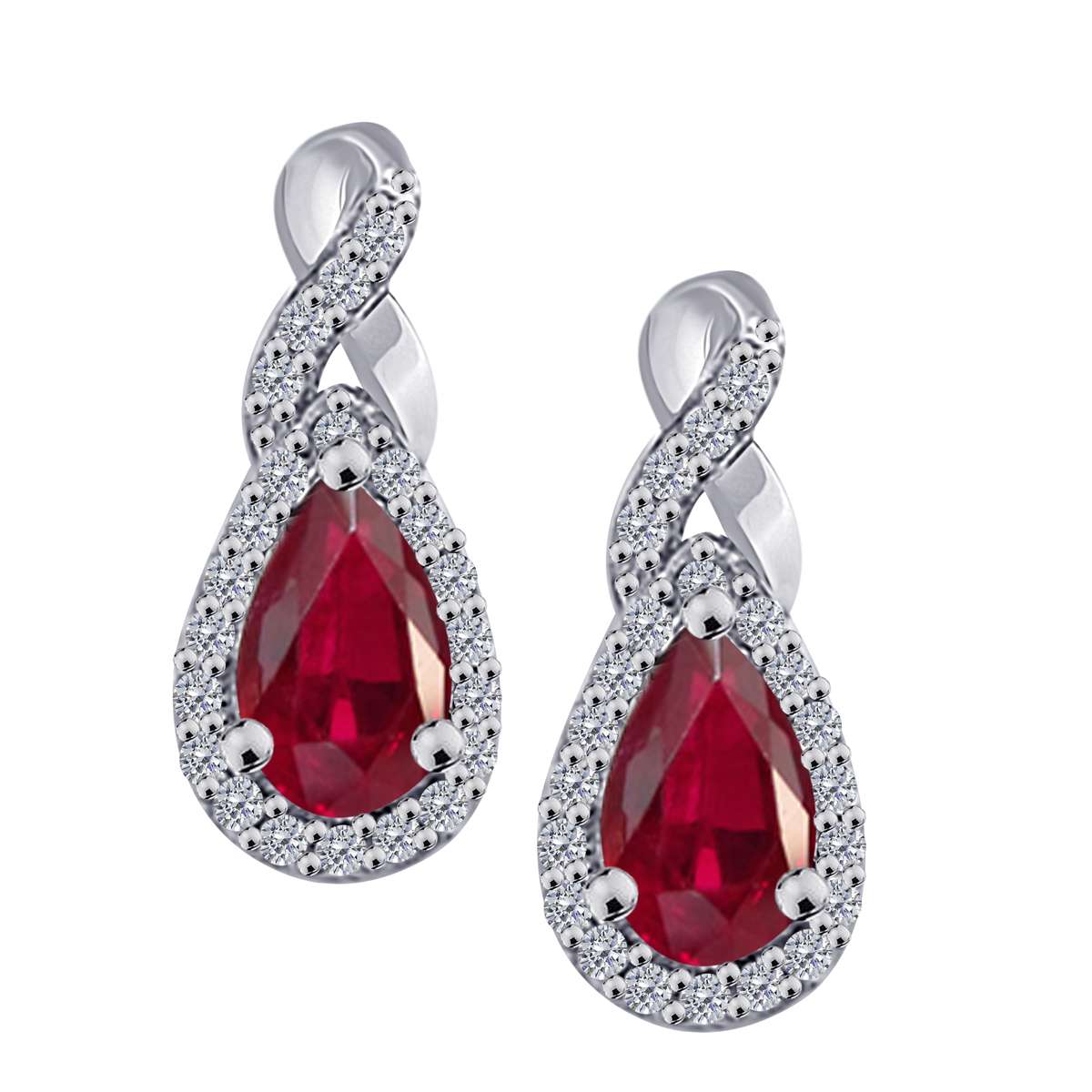 2.10 Carat Pear Shape Ruby And Prong Set Natural Diamond Gemstone Stud Earrings For Women in 10K Rose White & Yellow Gold