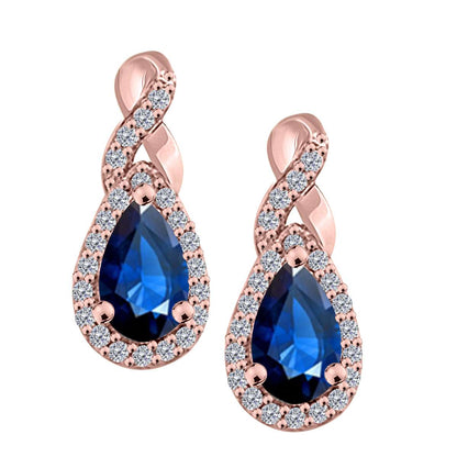 2.10 Carat Pear Shape Sapphire And Natural Diamond Gemstone Earrings For Women In 10K Rose, White & Yellow Gold Mauli Jewels