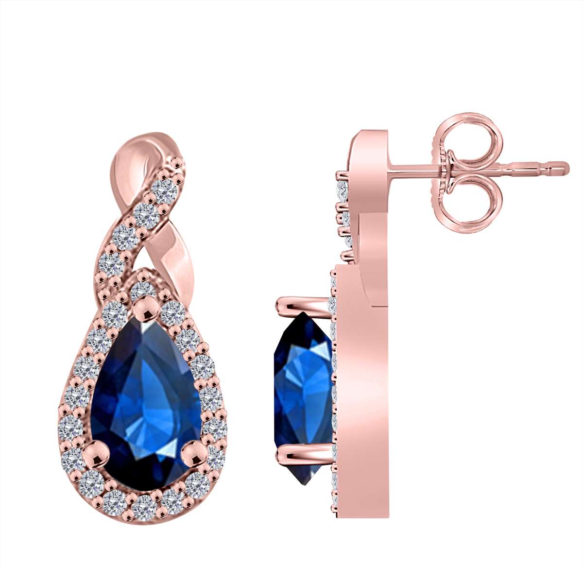 2.10 Carat Pear Shape Sapphire And Natural Diamond Gemstone Earrings For Women In 10K Rose, White & Yellow Gold Mauli Jewels