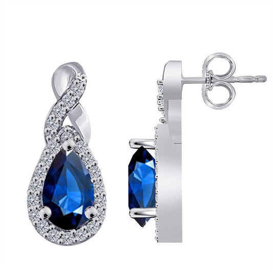 2.10 Carat Pear Shape Sapphire And Natural Diamond Gemstone Earrings For Women In 10K Rose, White & Yellow Gold