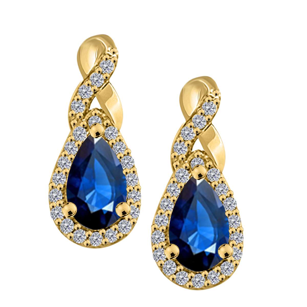 2.10 Carat Pear Shape Sapphire And Natural Diamond Gemstone Earrings For Women In 10K Rose, White & Yellow Gold