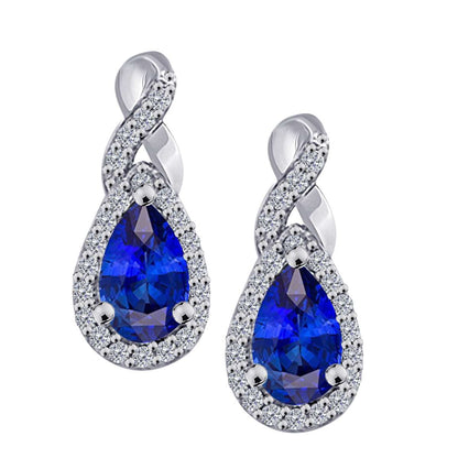 10K Rose White & Yellow Gold 2.10 Carat Pear Shape Tanzanite & Round White Diamond Gemstone Earrings For Women