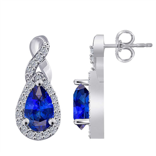 10K Rose White & Yellow Gold 2.10 Carat Pear Shape Tanzanite & Round White Diamond Gemstone Earrings For Women