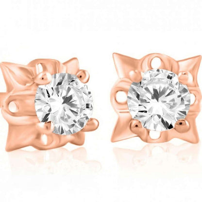 14K Rose White & Yellow Gold 1/2 Carat Natural Diamond Stud Earrings For Women With Secure Push Back