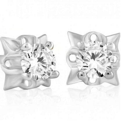 14K Rose White & Yellow Gold 1/2 Carat Natural Diamond Stud Earrings For Women With Secure Push Back