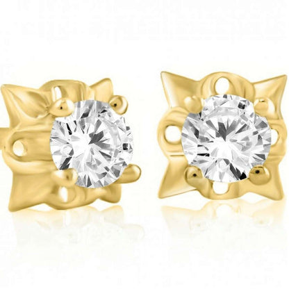 14K Rose White & Yellow Gold 1/2 Carat Natural Diamond Stud Earrings For Women With Secure Push Back