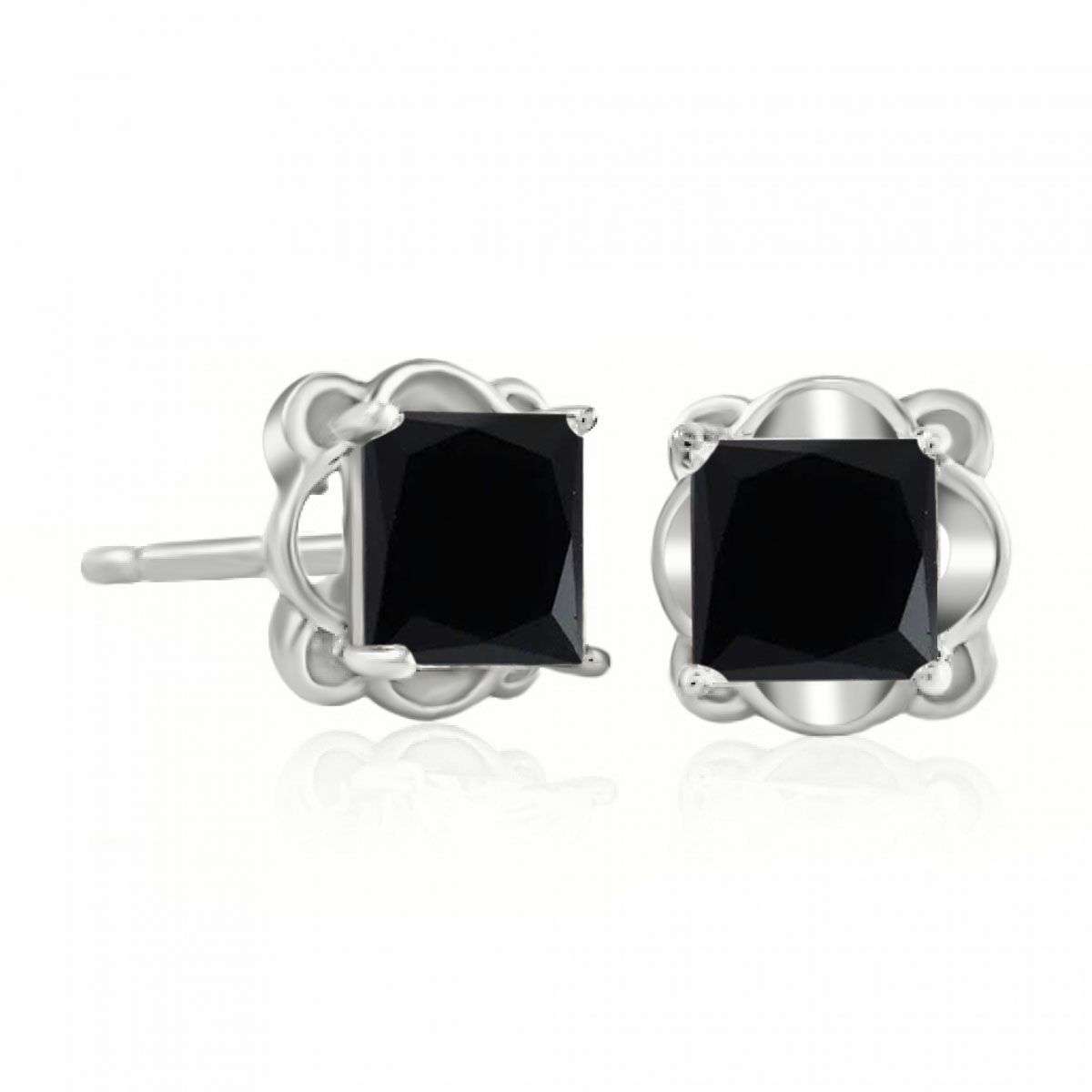 2.00 Carat Black Princess Cut Black Diamond Stud Earrings For Women In 14K Rose White And Yellow Gold