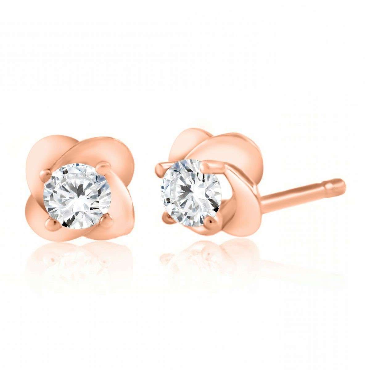 0.25 Carat Diamond Round Shape Stud Earrings For Women In 14K Rose White & Yellow Gold