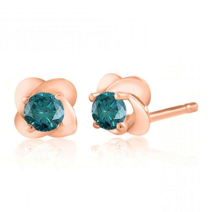 14K Rose White & Yellow Gold 0.25 Carat Round Blue Diamond Stud Earrings for Women Comes With a Secure Push Back