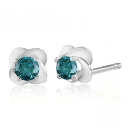 14K Rose White & Yellow Gold 0.25 Carat Round Blue Diamond Stud Earrings for Women Comes With a Secure Push Back