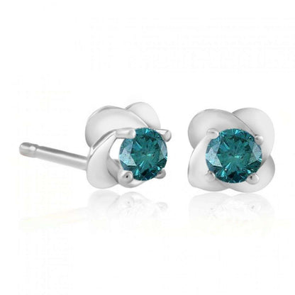 14K Rose White & Yellow Gold 0.25 Carat Round Blue Diamond Stud Earrings for Women Comes With a Secure Push Back