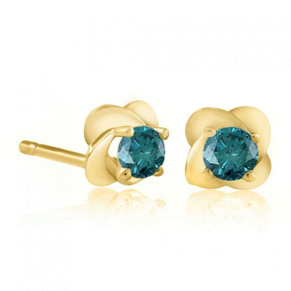 14K Rose White & Yellow Gold 0.25 Carat Round Blue Diamond Stud Earrings for Women Comes With a Secure Push Back