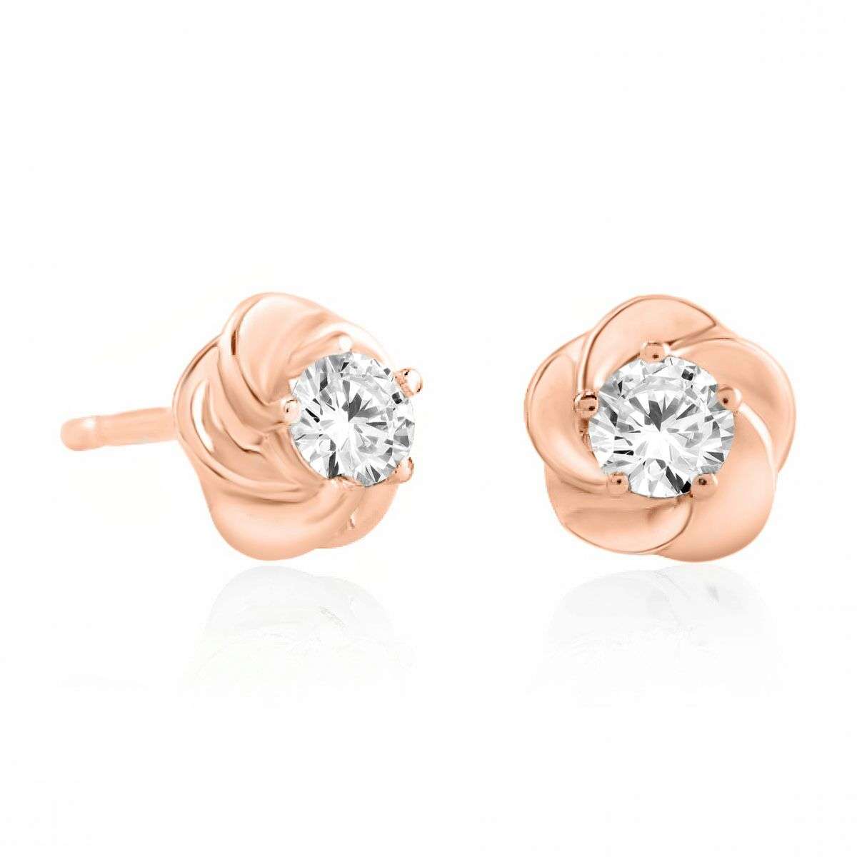 0.25 Carat Diamond Stud Earrings For Women In 14K Rose White & Yellow Gold With Secure Push Back