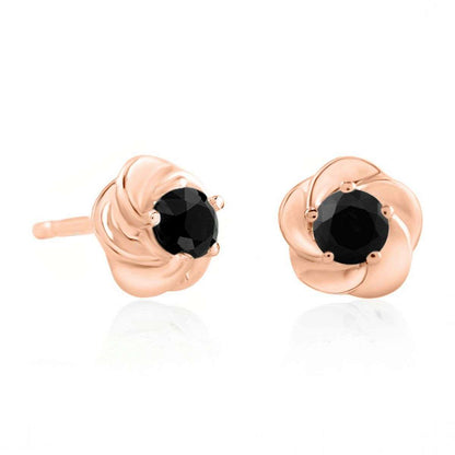 0.25 Carat Black Diamond Stud Earrings For Women with Secure Push Back In 14K Rose White & Yellow Gold