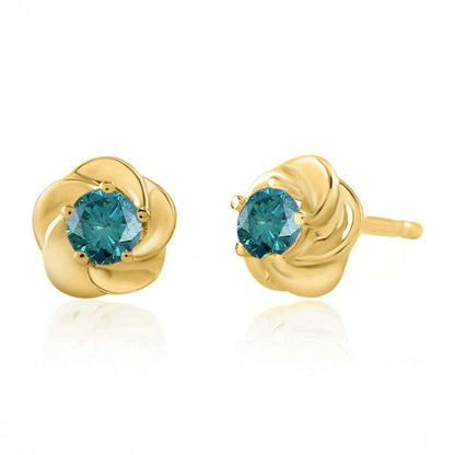 0.25 Carat Blue Diamond Stud Earrings For Women In 14K Rose White & Yellow Gold With Secure Push Backs