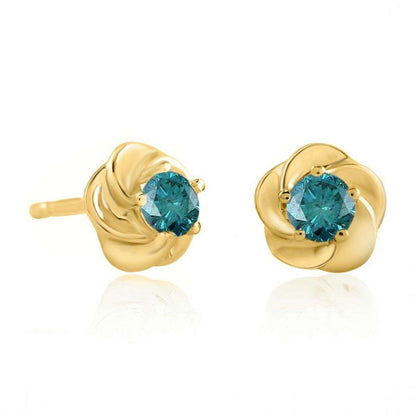 0.25 Carat Blue Diamond Stud Earrings For Women In 14K Rose White & Yellow Gold With Secure Push Backs