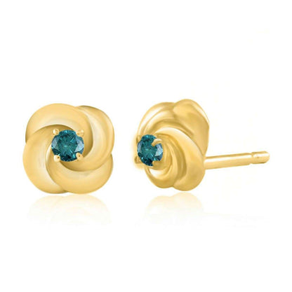 0.10 Carat Blue Diamond Prong Set Stud Earrings For Women In 14K Solid White Rose & Yellow Gold