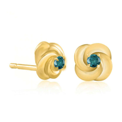 0.10 Carat Blue Diamond Prong Set Stud Earrings For Women In 14K Solid White Rose & Yellow Gold