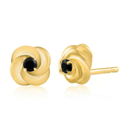 0.10 Carat Prong Set Black Diamond Stud Earrings For Women In 14K Rose White & Yellow Gold With Secure Backs