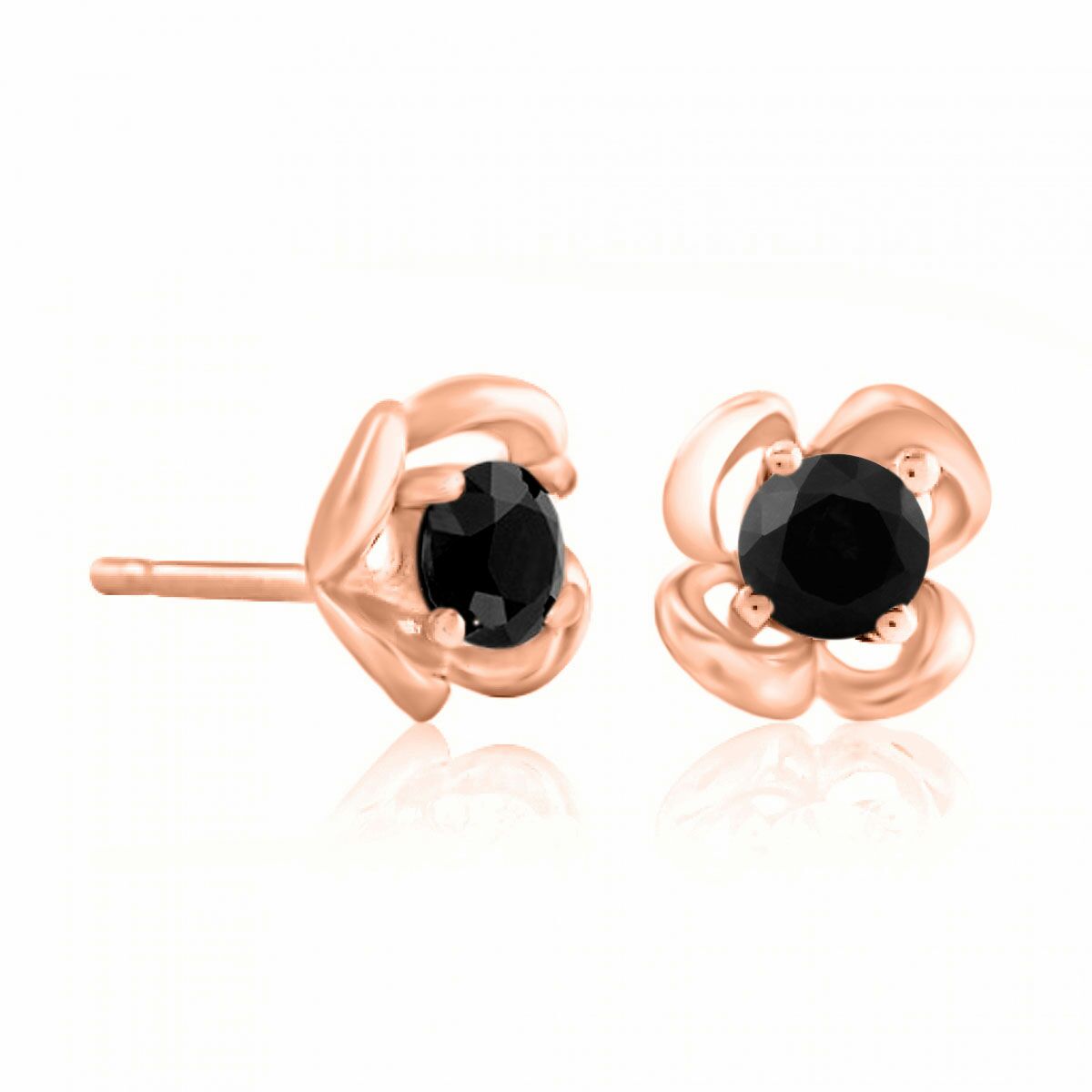 0.25 Carat Black Diamond Rose Shape Stud Earrings Carat 14K Solid Rose White & Yellow Gold