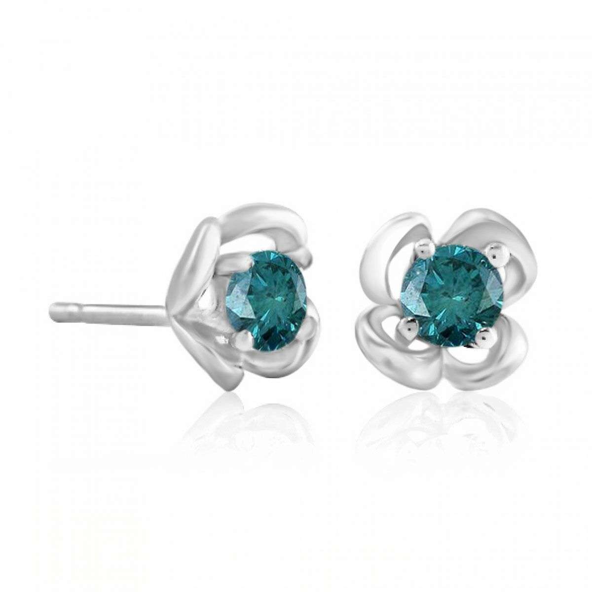 0.25 Carat Blue Diamond Rose Shape Stud Earrings For Women In 14K Yellow Rose & White Gold