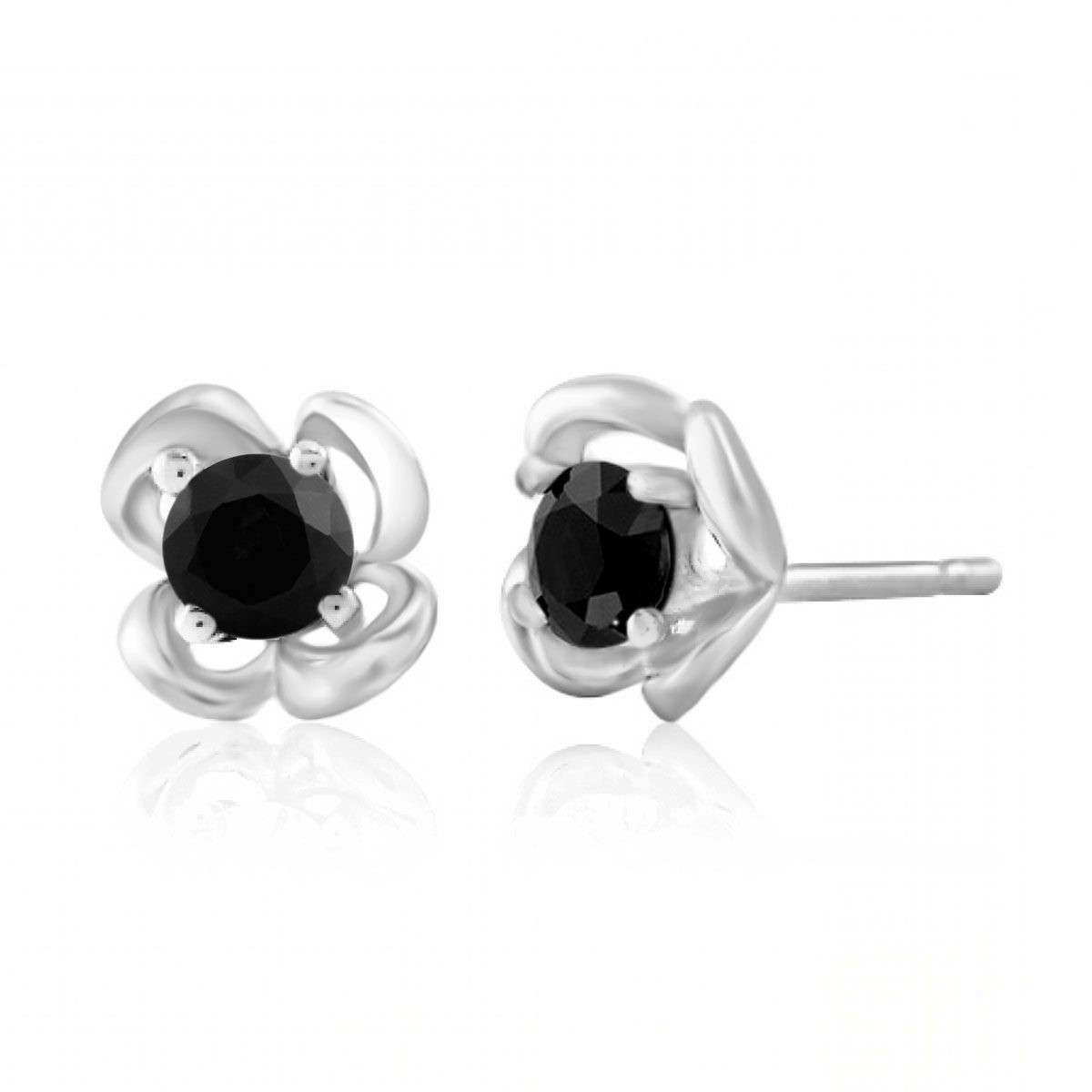 0.25 Carat Black Diamond Rose Shape Stud Earrings Carat 14K Solid Rose White & Yellow Gold